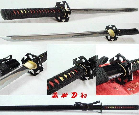 Battleready Black Japanese Ninja Sword Hexagon Tsuba Sharpened Blade Cut Bamboo Edge